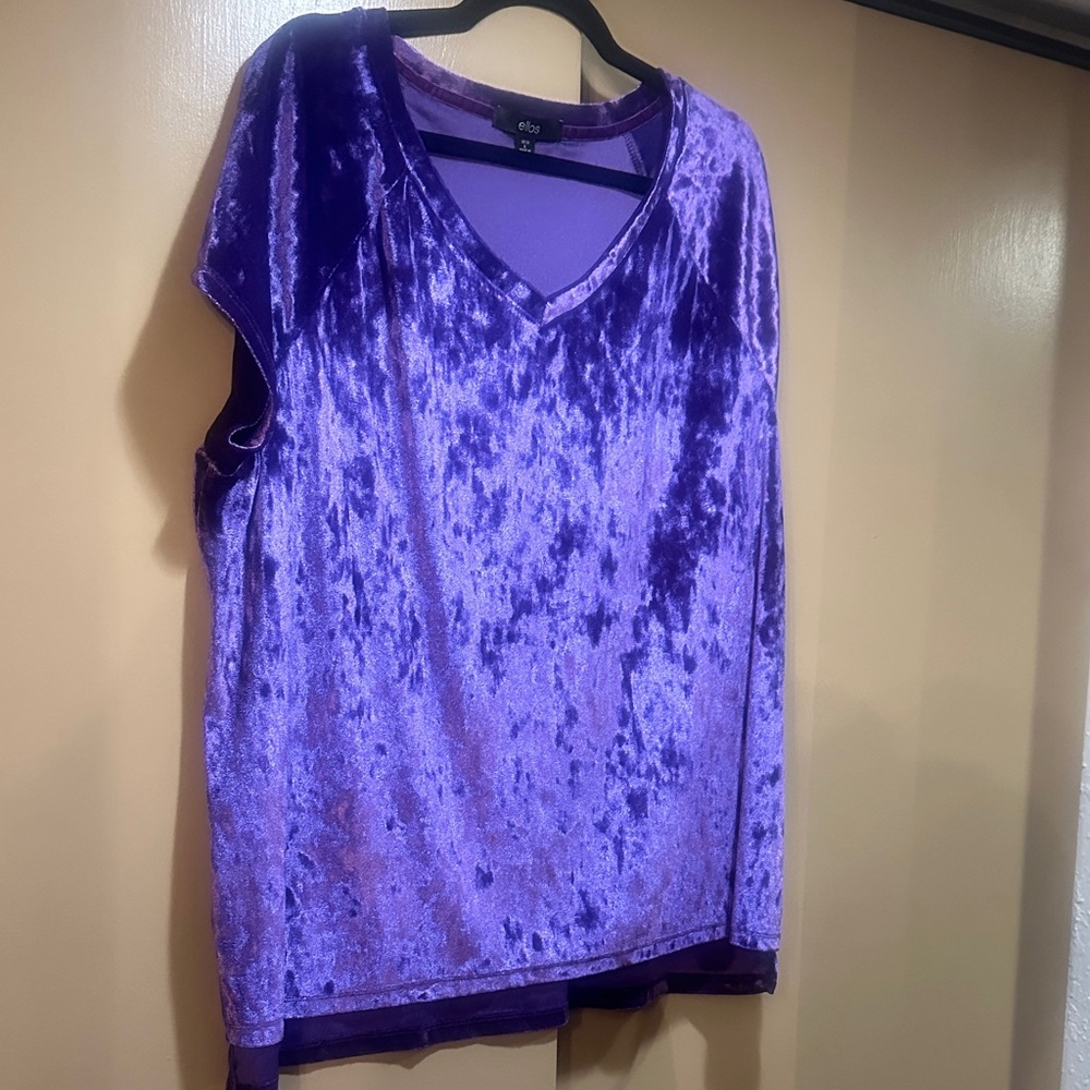 Ellos Purple Velvet Short Sleeve Top